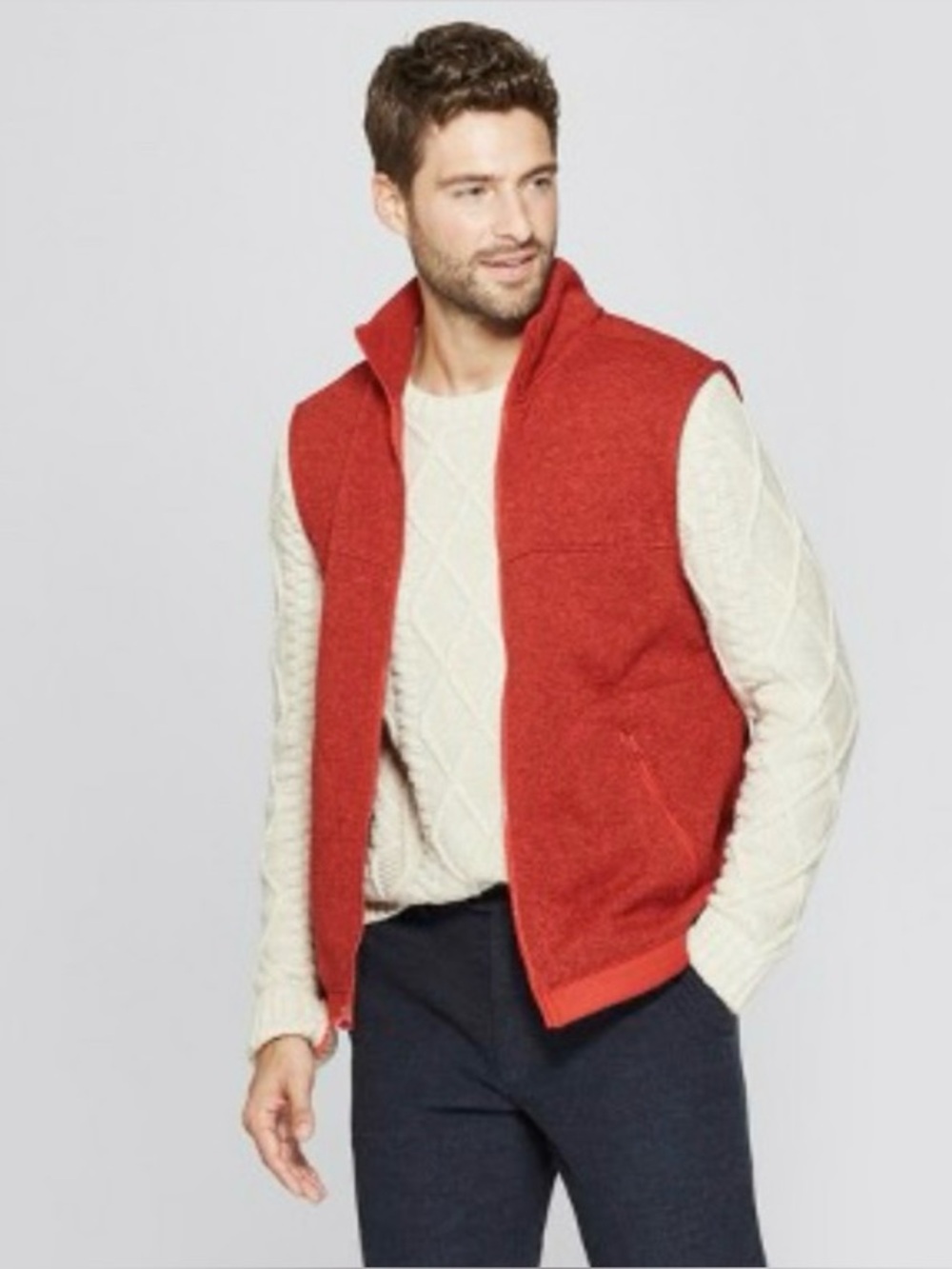 Goodfellow Full Zip Knit Sweater Vest Size Large Mens Mock Neck Golf Casual Red